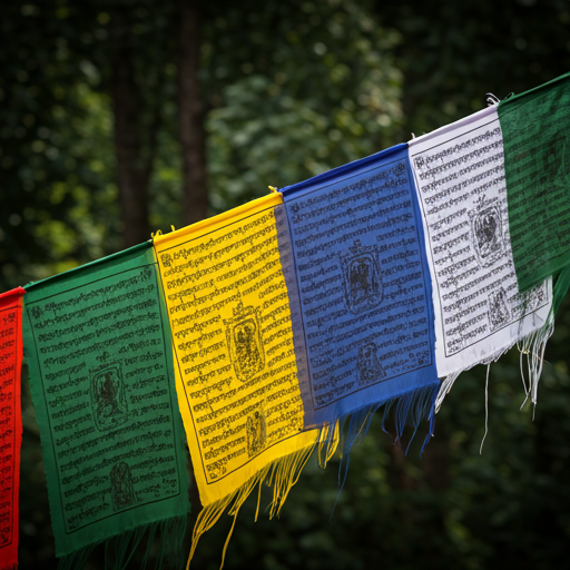 Tibetan prayer flags in mountain breeze